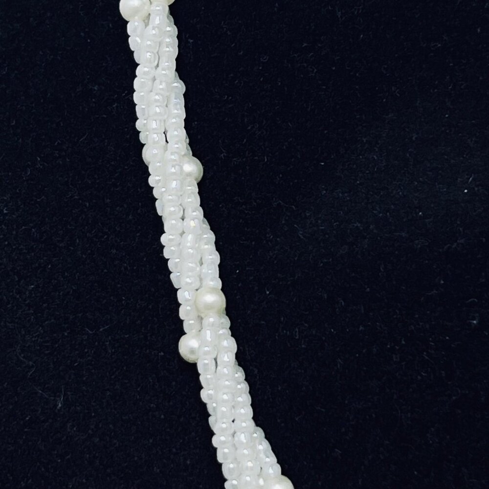 Vintage 4 Strand Twisted White Faux Pearl Seed Bead Necklace (796) - Picture 2 of 6